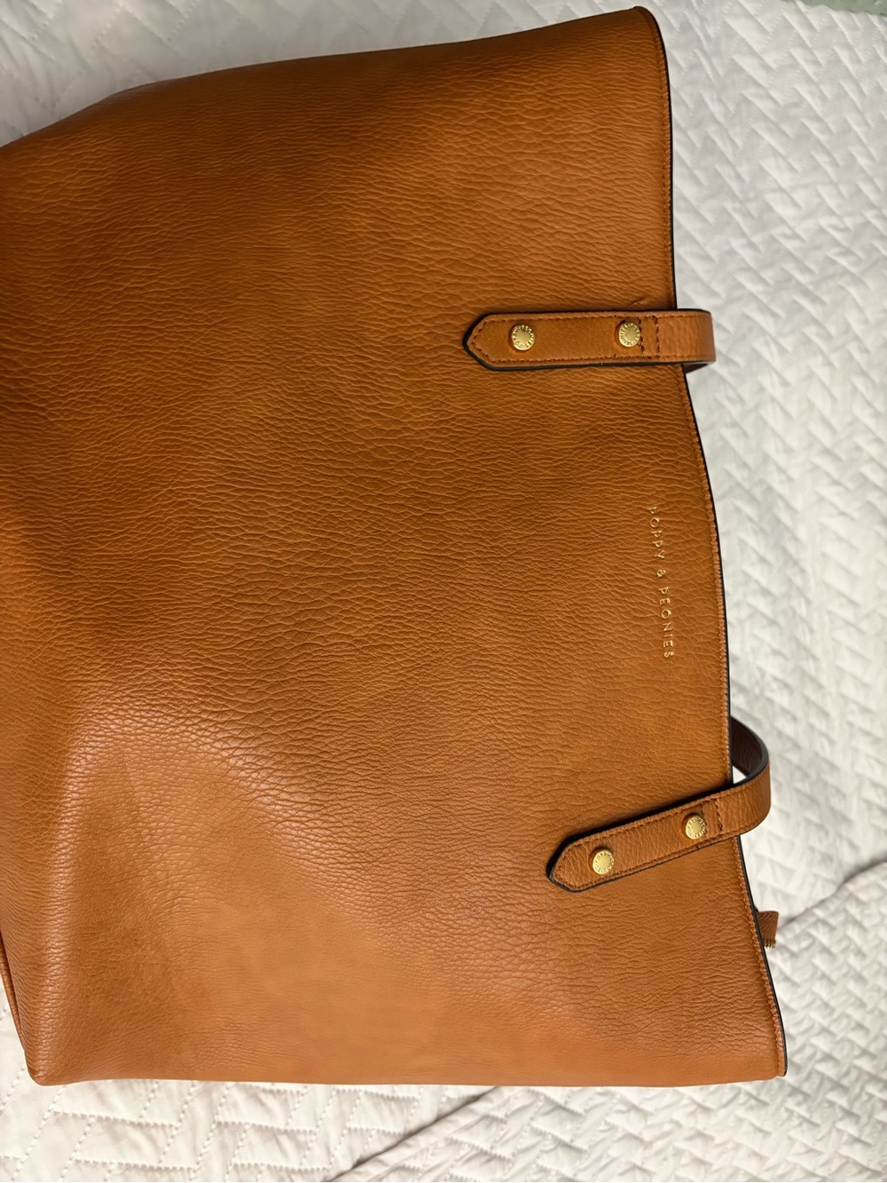 Poppy & Peonies Cognac Leather Laptop Tote with Gold Hardware